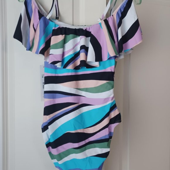 Tahari One Piece Striped Bathing Suit Size Small - Picture 2 of 6